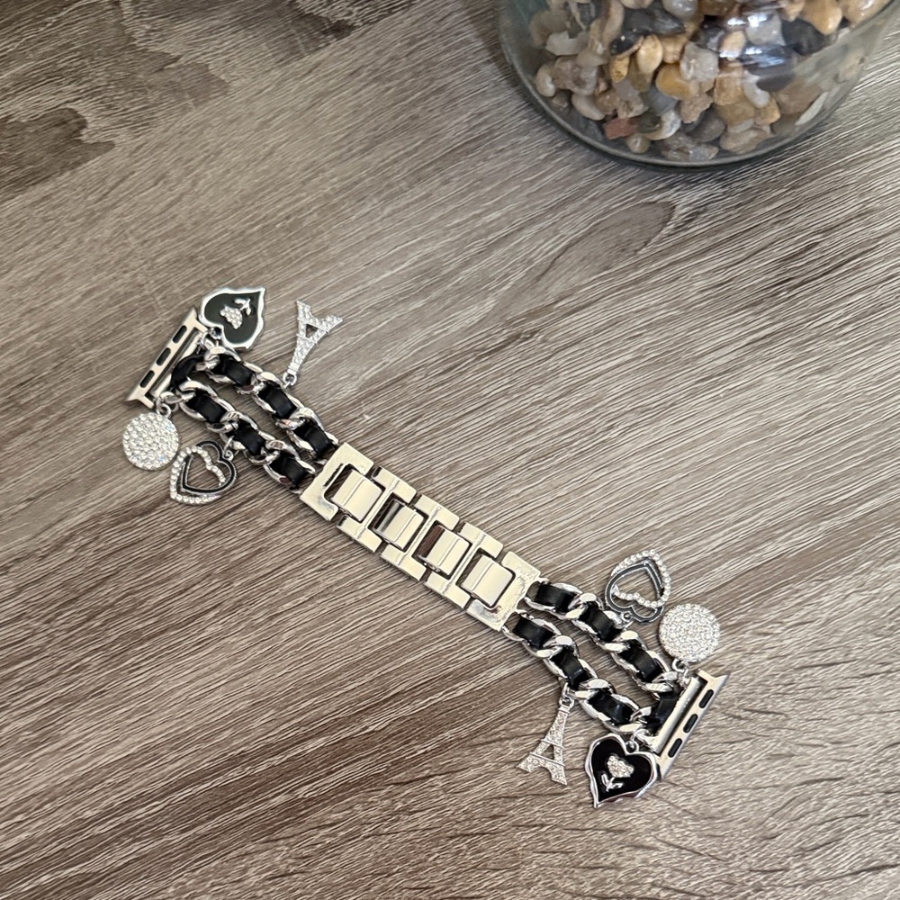 Chic Black and Silver Charm Bracelet Apple Watch Band